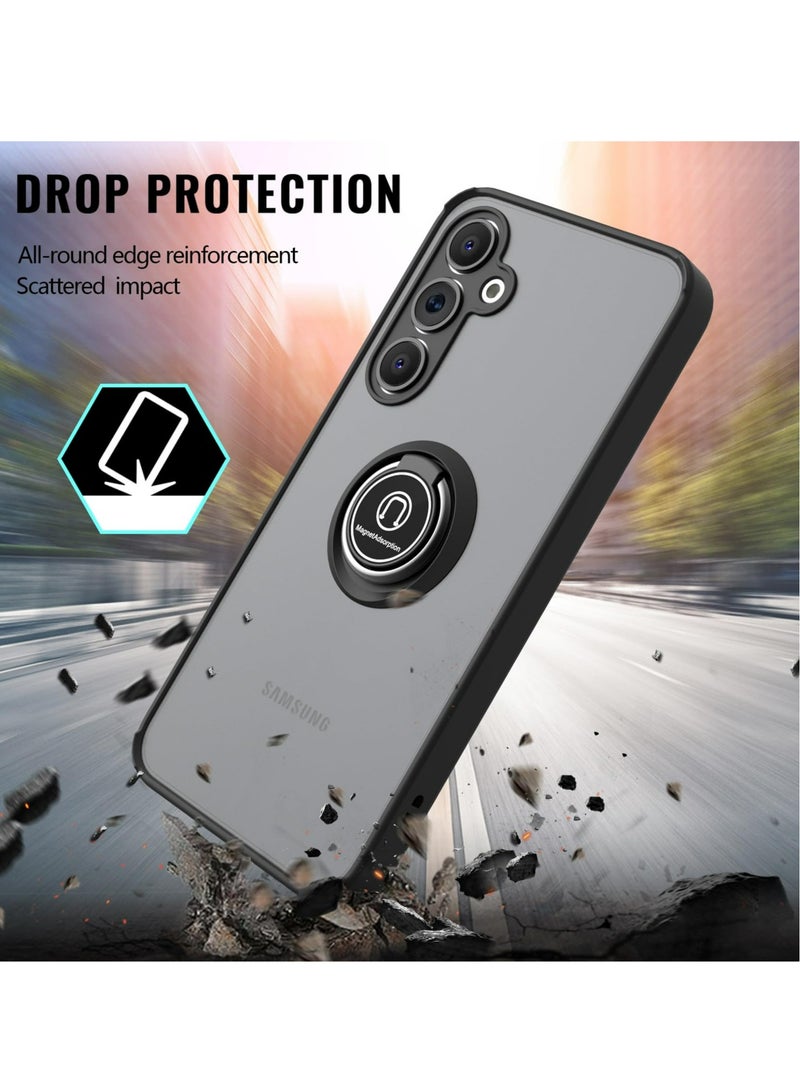 غطاء الحالة لسامسونج غالاكسي A16 4G / 5G ، 360 درجة دوار حلقة الركض + دعم السيارة المغناطيسية جبل + رقيقة رقيقة الكمبيوتر الشخصي و TPU حالة الهاتف المحمول مقاومة للصدمات لسامسونج غالاكسي A16 4G / 5G ، أسود - Image 3