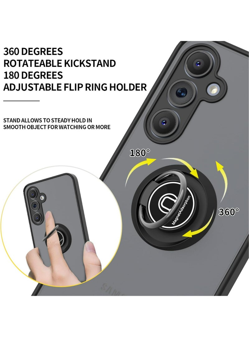 غطاء الحالة لسامسونج غالاكسي A16 4G / 5G ، 360 درجة دوار حلقة الركض + دعم السيارة المغناطيسية جبل + رقيقة رقيقة الكمبيوتر الشخصي و TPU حالة الهاتف المحمول مقاومة للصدمات لسامسونج غالاكسي A16 4G / 5G ، أسود - Image 2