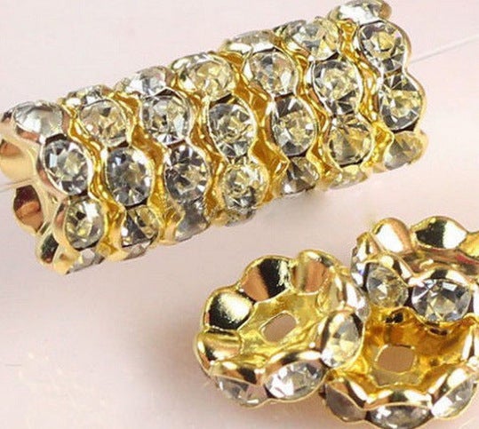 Generic Silver Gold Plated Rhinestone Spacers 4-12mm Gold-plated wave edge 