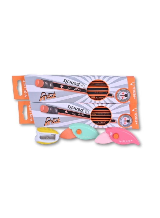 Y-PLUS+ HB Pencils Set - with Erasers & Sharpener - Bonded Lead - Image 2