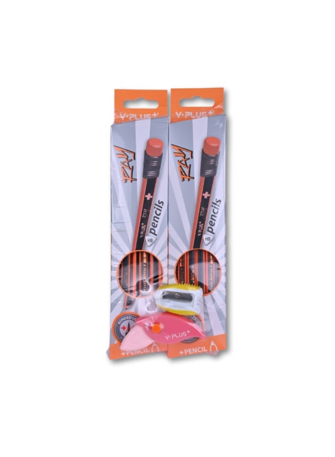 Y-PLUS+ HB Pencils Set - with Erasers & Sharpener - Bonded Lead - Image 1