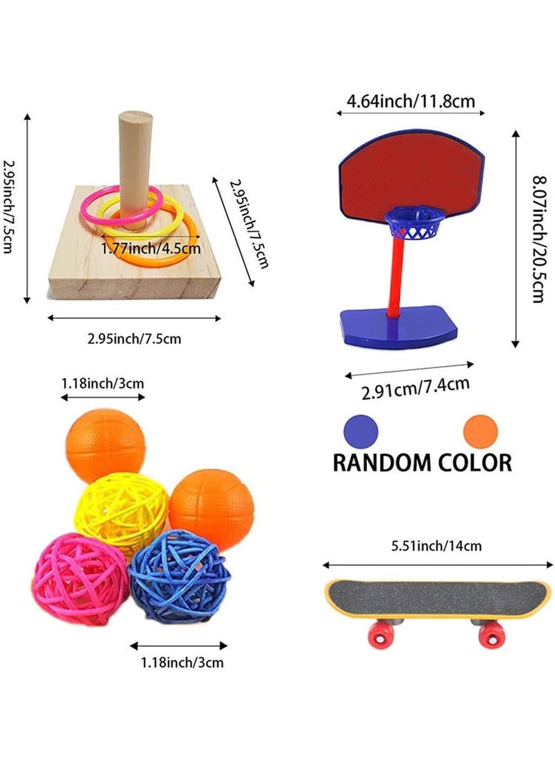 4Pcs Bird Training Intelligence Toys Set Included Training Basketball, Colorful Stacking Rings, Mini Skateboard and Shopping Cart Toy, Sepak Takraw for Parrots, Budgies, Cockatiel, Parakeet  - Image 2