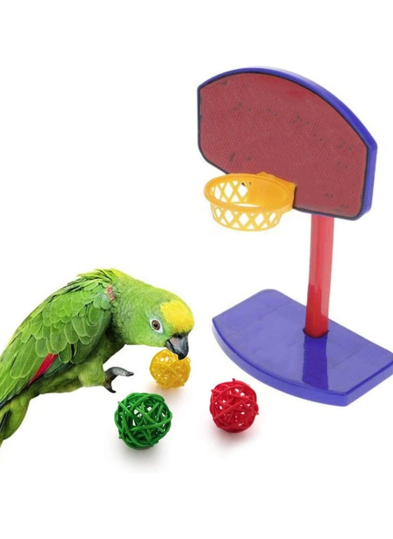 4Pcs Bird Training Intelligence Toys Set Included Training Basketball, Colorful Stacking Rings, Mini Skateboard and Shopping Cart Toy, Sepak Takraw for Parrots, Budgies, Cockatiel, Parakeet  - Image 3