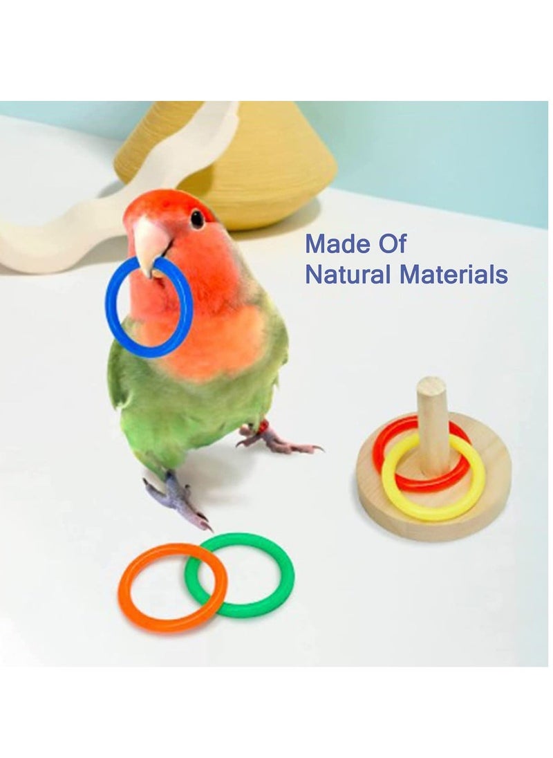 4Pcs Bird Training Intelligence Toys Set Included Training Basketball, Colorful Stacking Rings, Mini Skateboard and Shopping Cart Toy, Sepak Takraw for Parrots, Budgies, Cockatiel, Parakeet  - Image 4