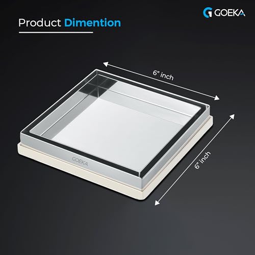 GOEKA® 6" x 6" مصرف أرضيات من الفولاذ المقاوم للصدأ SS 304 مع إدخال بلاط ورخام | مصفاة عكسية للوحة جالي | مصرف مربع للحمام، السطح، التراس، الشرفة | مقاوم للانسداد والصدأ - Image 2