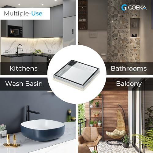 GOEKA® 6" x 6" مصرف أرضيات من الفولاذ المقاوم للصدأ SS 304 مع إدخال بلاط ورخام | مصفاة عكسية للوحة جالي | مصرف مربع للحمام، السطح، التراس، الشرفة | مقاوم للانسداد والصدأ - Image 5