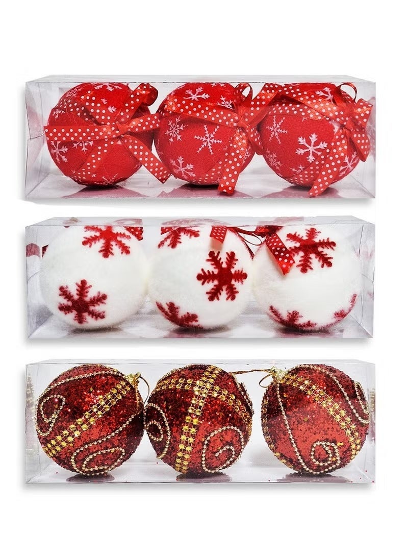 Velvet Christmas Balls, 9 Pcs Bulk Flocked Christmas Tree Ball Ornament Balls Xmas Decorative Hanging Ornaments Christmas Tree Decoration for Xmas Tree - Image 1