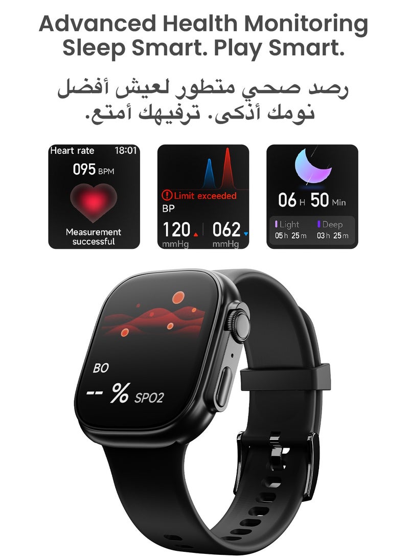 تاينيموس - ساعة ذكية تيمبو مع ميزات صحية متقدمة / مراقبة معدل ضربات القلب / أكثر من 100 وضع رياضي / SPO2 / GPS / المكالمات عبر البلوتوث / شاشة AMOLED عالية الدقة / عمر بطارية 15 يومًا - اسود ليلي - Image 1