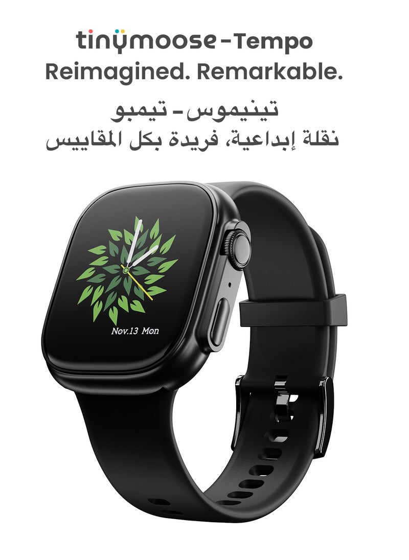 تاينيموس - ساعة ذكية تيمبو مع ميزات صحية متقدمة / مراقبة معدل ضربات القلب / أكثر من 100 وضع رياضي / SPO2 / GPS / المكالمات عبر البلوتوث / شاشة AMOLED عالية الدقة / عمر بطارية 15 يومًا - اسود ليلي - Image 1