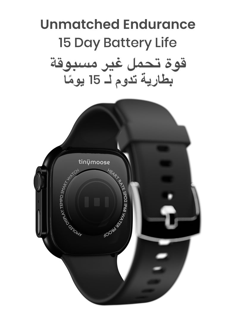 تاينيموس - ساعة ذكية تيمبو مع ميزات صحية متقدمة / مراقبة معدل ضربات القلب / أكثر من 100 وضع رياضي / SPO2 / GPS / المكالمات عبر البلوتوث / شاشة AMOLED عالية الدقة / عمر بطارية 15 يومًا - اسود ليلي - Image 1
