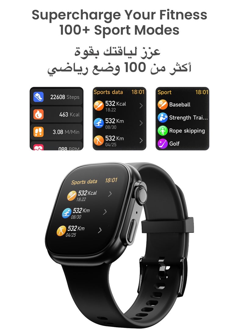تاينيموس - ساعة ذكية تيمبو مع ميزات صحية متقدمة / مراقبة معدل ضربات القلب / أكثر من 100 وضع رياضي / SPO2 / GPS / المكالمات عبر البلوتوث / شاشة AMOLED عالية الدقة / عمر بطارية 15 يومًا - اسود ليلي - Image 1