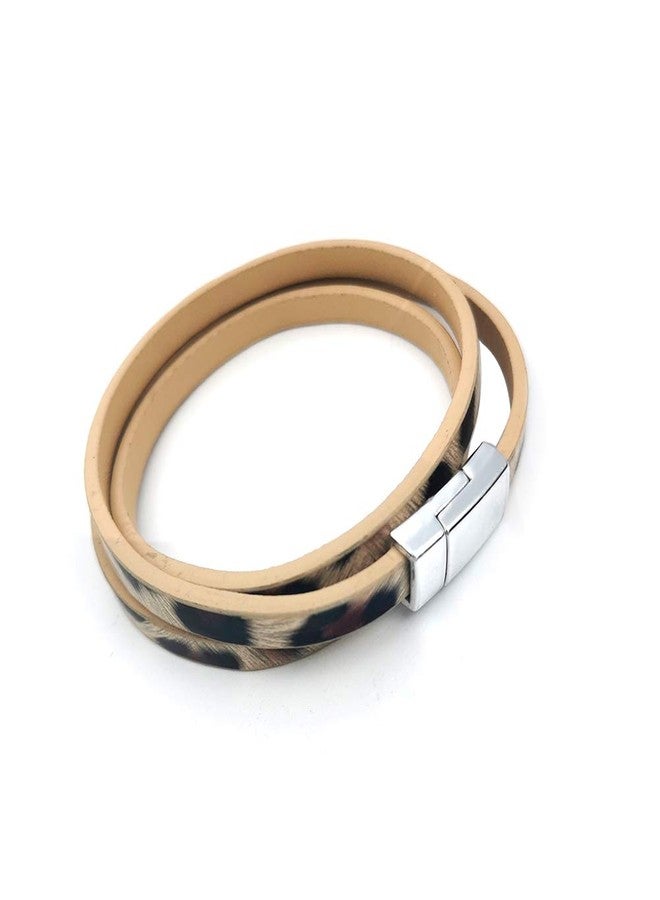 HUNO Multilayer Leopard Textured Cuff Bracelets Buckle Snakeskin PU Leather Wrap Cuff Bangle for Women(leopard) - Image 2