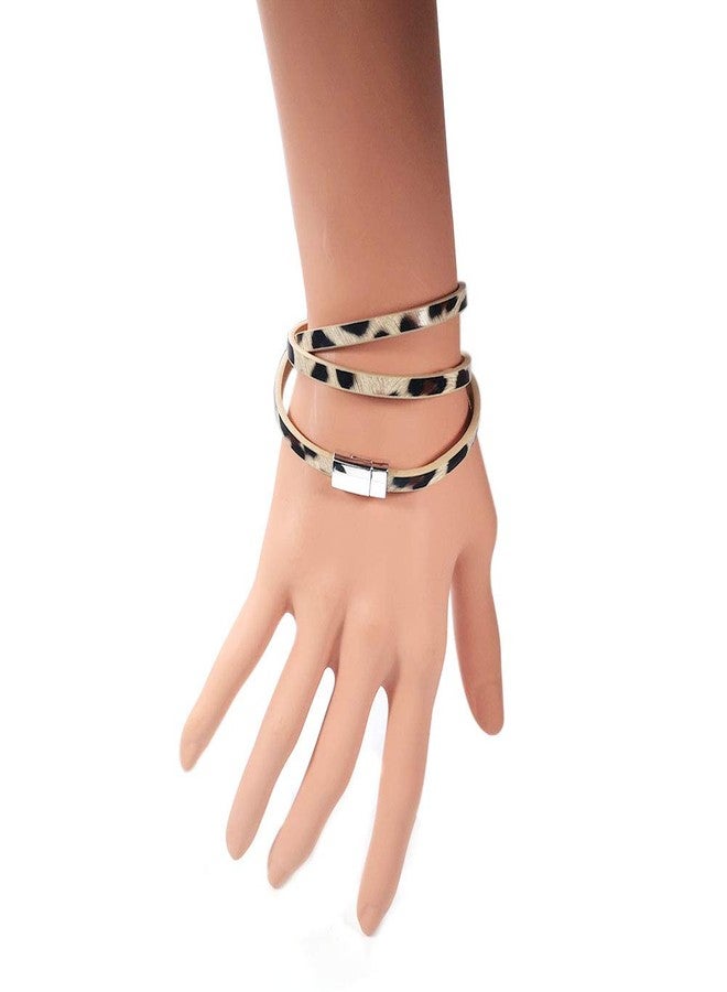 HUNO Multilayer Leopard Textured Cuff Bracelets Buckle Snakeskin PU Leather Wrap Cuff Bangle for Women(leopard) - Image 4