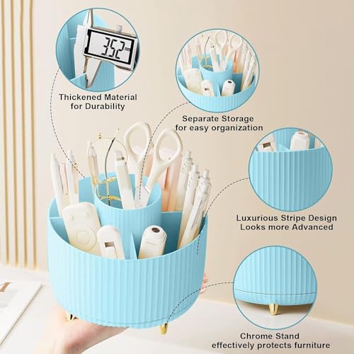 House of Quirk Makeup Brush Holder Organizer, 360° Rotating Cosmetics Makeup Brush Organizer,5 Slot Make Up Brushes Cup For Desktop Organizer (Blue) - Image 3