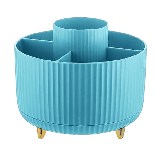 House of Quirk Makeup Brush Holder Organizer, 360° Rotating Cosmetics Makeup Brush Organizer,5 Slot Make Up Brushes Cup For Desktop Organizer (Blue) - Image 1
