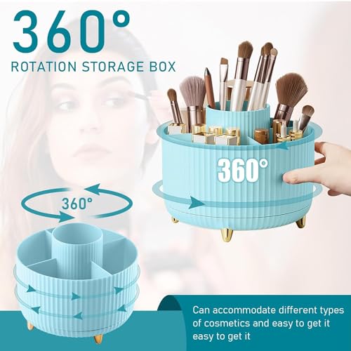 House of Quirk Makeup Brush Holder Organizer, 360° Rotating Cosmetics Makeup Brush Organizer,5 Slot Make Up Brushes Cup For Desktop Organizer (Blue) - Image 2