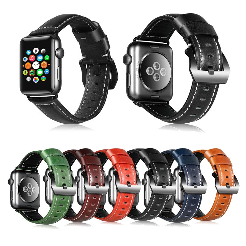 Suitable For Apple Watch 3 / 2 / 1 Generation 42mm Universal Tree Leather Strap(Green)