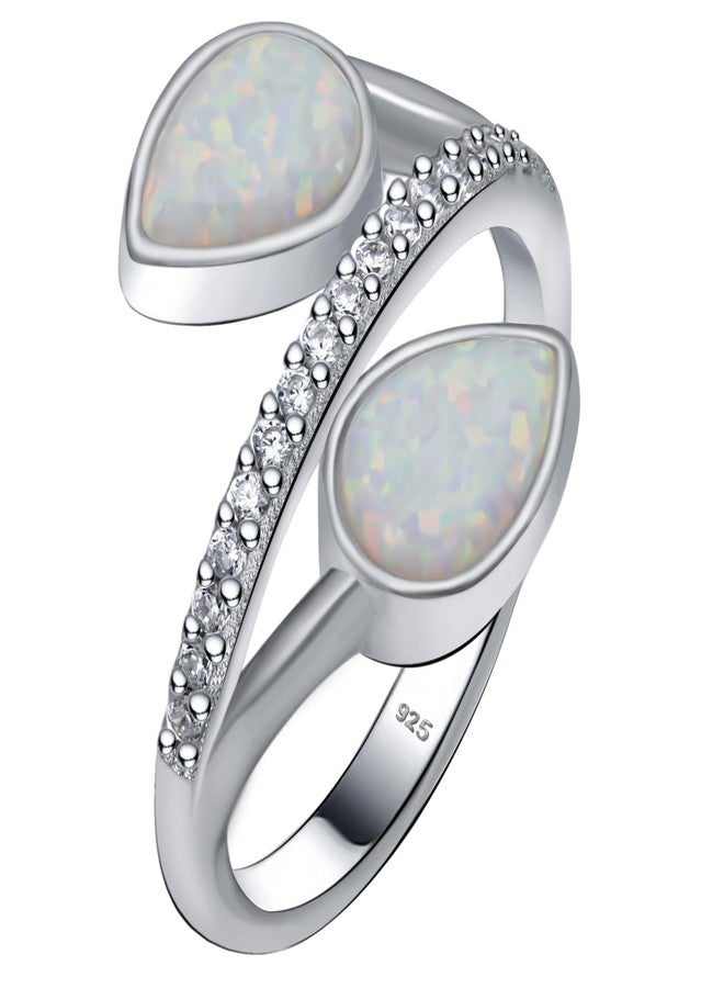 Alpha Rock Genuine Solid 925 Sterling Silver 2-Stone Simulated Pear Cut Fire Opal CZ Accents Ring, Engagement Promise Wedding Statement Birthstone Fine Ring, Gift for Women (Simulated Fire Opal K, 10) - Image 1