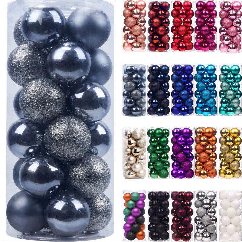 Emopeak 24Pcs Christmas Balls Ornaments for Xmas Christmas Tree - Shatterproof Christmas Tree Decorations Hanging Ball for Holiday Wedding Party Decoration (Dark Grey  1.57""-4.2CM) - Image 1
