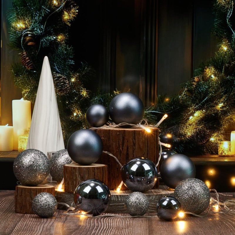 Emopeak 24Pcs Christmas Balls Ornaments for Xmas Christmas Tree - Shatterproof Christmas Tree Decorations Hanging Ball for Holiday Wedding Party Decoration (Dark Grey  1.57""-4.2CM) - Image 2