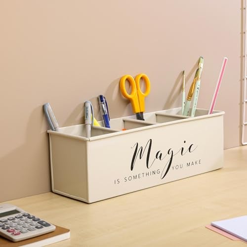 anantam homes Desk organizer with 4 compartments for office table | stylish Metal Desk Organizer | Stationary Storage | Pencil Holder for Office, Home, and Study Table (Magic) Beige - Image 5