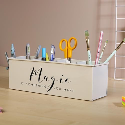 anantam homes Desk organizer with 4 compartments for office table | stylish Metal Desk Organizer | Stationary Storage | Pencil Holder for Office, Home, and Study Table (Magic) Beige - Image 4