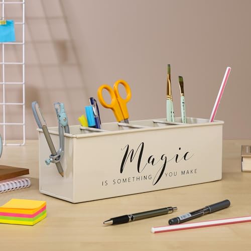 anantam homes Desk organizer with 4 compartments for office table | stylish Metal Desk Organizer | Stationary Storage | Pencil Holder for Office, Home, and Study Table (Magic) Beige - Image 2
