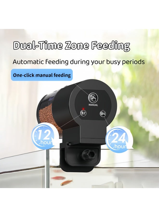 Aquarium Automatic Fish Feeder, 100ml Large Capacity with 12H/24H Timer, Manual & Automatic Dual Mode, Adjustable Feeding Amount, Battery-Powered Fish Food Dispenser for Home Office Fish Tanks - Image 3