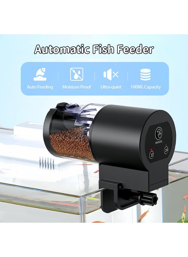 Aquarium Automatic Fish Feeder, 100ml Large Capacity with 12H/24H Timer, Manual & Automatic Dual Mode, Adjustable Feeding Amount, Battery-Powered Fish Food Dispenser for Home Office Fish Tanks - Image 2