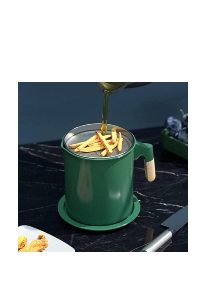 1.4 L Modern Stylish Style Iron Oil Strainer Container with Strainer and Lid -Dark Green Color - Image 2