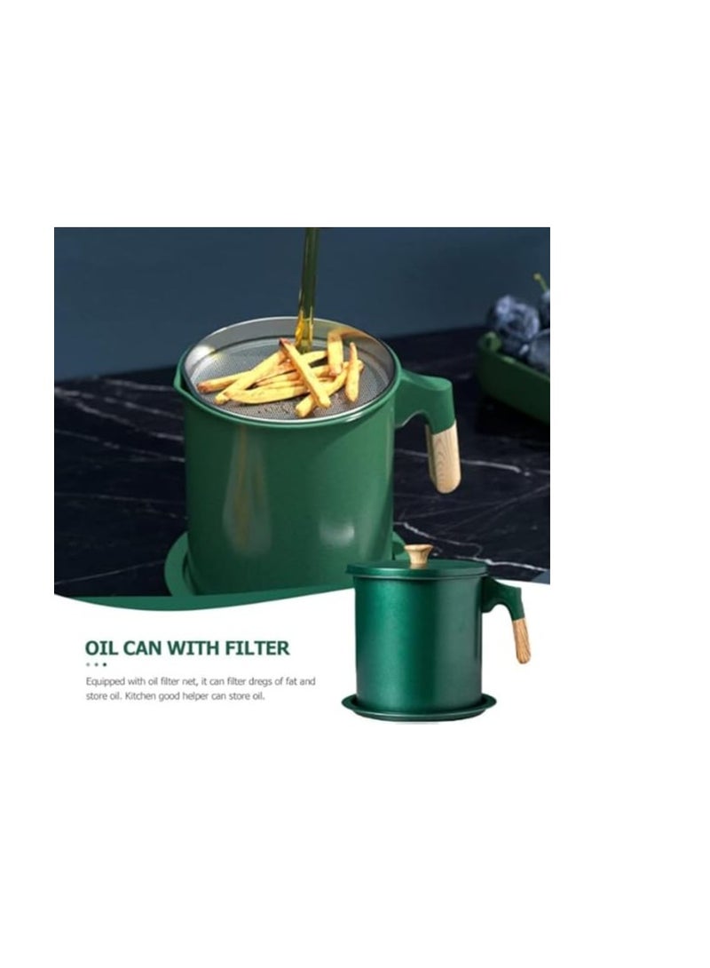 1.4 L Modern Stylish Style Iron Oil Strainer Container with Strainer and Lid -Dark Green Color - Image 4
