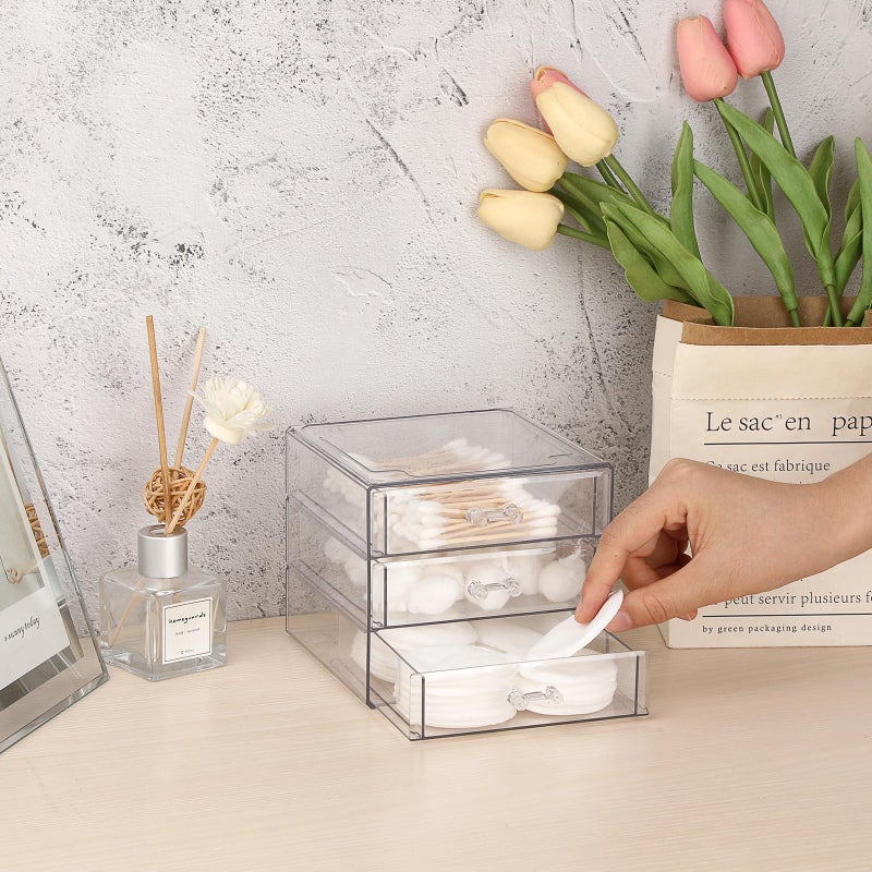 BTSKY Clear Acrylic Storage Organizer with Drawers, 3-Layer Desktop Organizer for Office Essentials, Multi-Purpose Stackable Container for Bathroom Vanity, Desk Makeup Jewelry Container Storage Box - Image 2