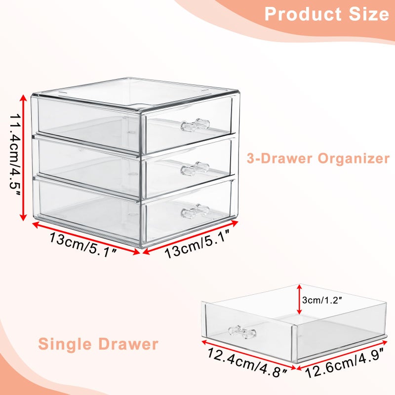 BTSKY Clear Acrylic Storage Organizer with Drawers, 3-Layer Desktop Organizer for Office Essentials, Multi-Purpose Stackable Container for Bathroom Vanity, Desk Makeup Jewelry Container Storage Box - Image 3