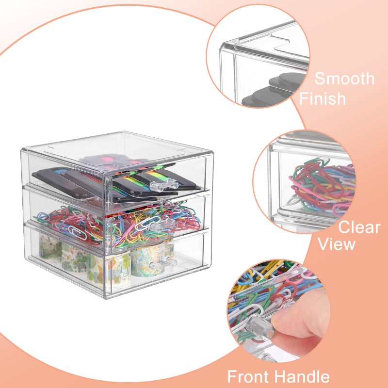 BTSKY Clear Acrylic Storage Organizer with Drawers, 3-Layer Desktop Organizer for Office Essentials, Multi-Purpose Stackable Container for Bathroom Vanity, Desk Makeup Jewelry Container Storage Box - Image 5