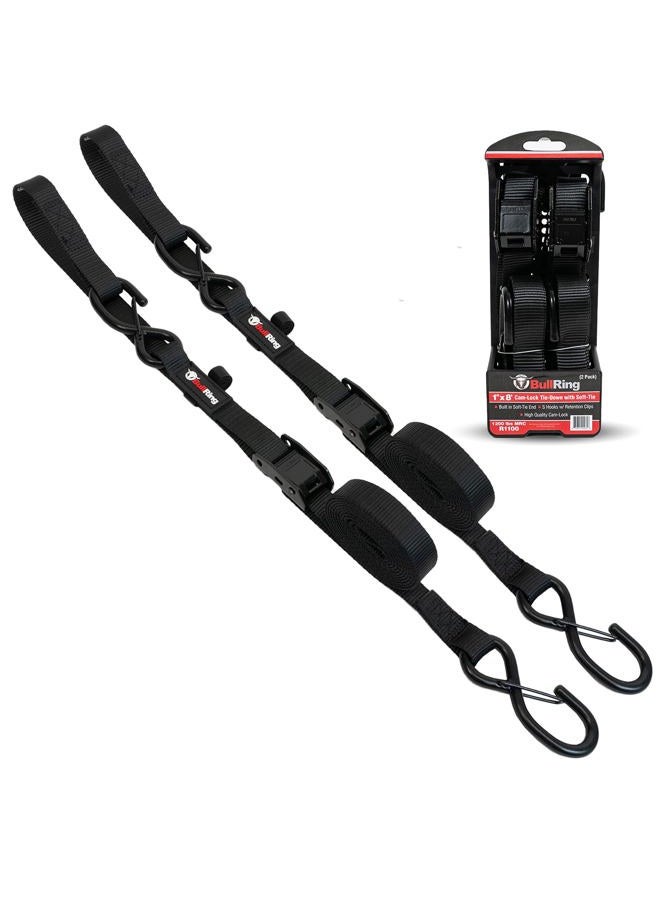Bull Ring 1" x 8' Cam-Lock Tie Down with Soft-Tie (2 Pack) - Image 1