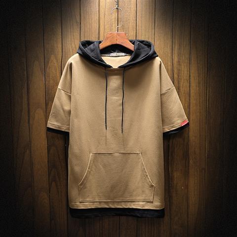 Summer Hooded Mens Thin Short Sleeve Sweatshirt Light gray  - Image 2