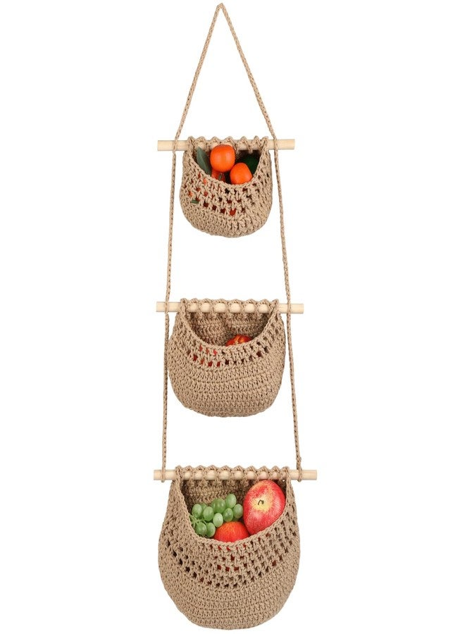 DORMIYA 3 Tier Woven Natural Jute Macrame Wall Hanging Basket, Handmade Boho Bohemian Rustic Charm Decorative Style for Fruits, Vegetables, Plants, Kitchen & Home Decoration - Image 1