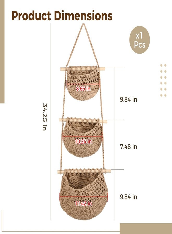 DORMIYA 3 Tier Woven Natural Jute Macrame Wall Hanging Basket, Handmade Boho Bohemian Rustic Charm Decorative Style for Fruits, Vegetables, Plants, Kitchen & Home Decoration - Image 2