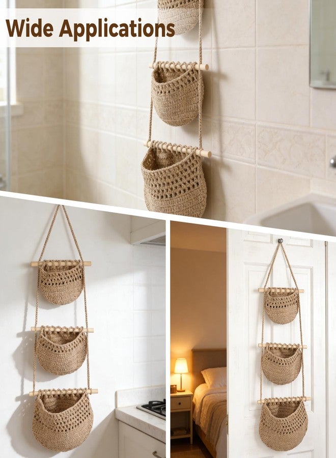 DORMIYA 3 Tier Woven Natural Jute Macrame Wall Hanging Basket, Handmade Boho Bohemian Rustic Charm Decorative Style for Fruits, Vegetables, Plants, Kitchen & Home Decoration - Image 5