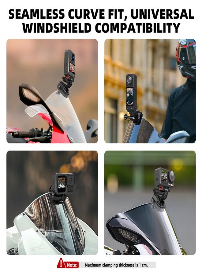 Flymile Motorcycle Windshield Clip Mount for Insta360 X5/X4/X3, Motorbike Windscreen Aluminum Metal Clamp Quick Release for GoPro Hero, for DJI Osmo Action 5/4/3/Pocket 3/360 Camera Accessories - Image 3