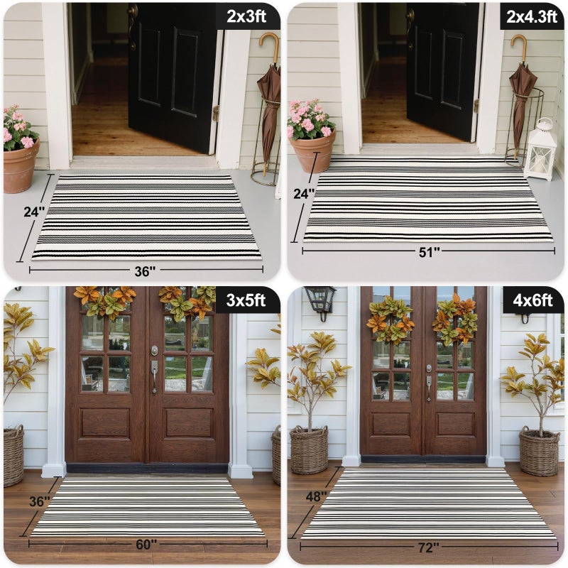 OJIA Black and White Outdoor Rug 2'x4.3', Machine Washable Front Door Mats Outdoor Cotton Woven Outdoor Doormat Front Porch Rug Indoor Door Mat Entryway Striped Rugs for Farmhouse/Kitchen/Entrance - Image 2