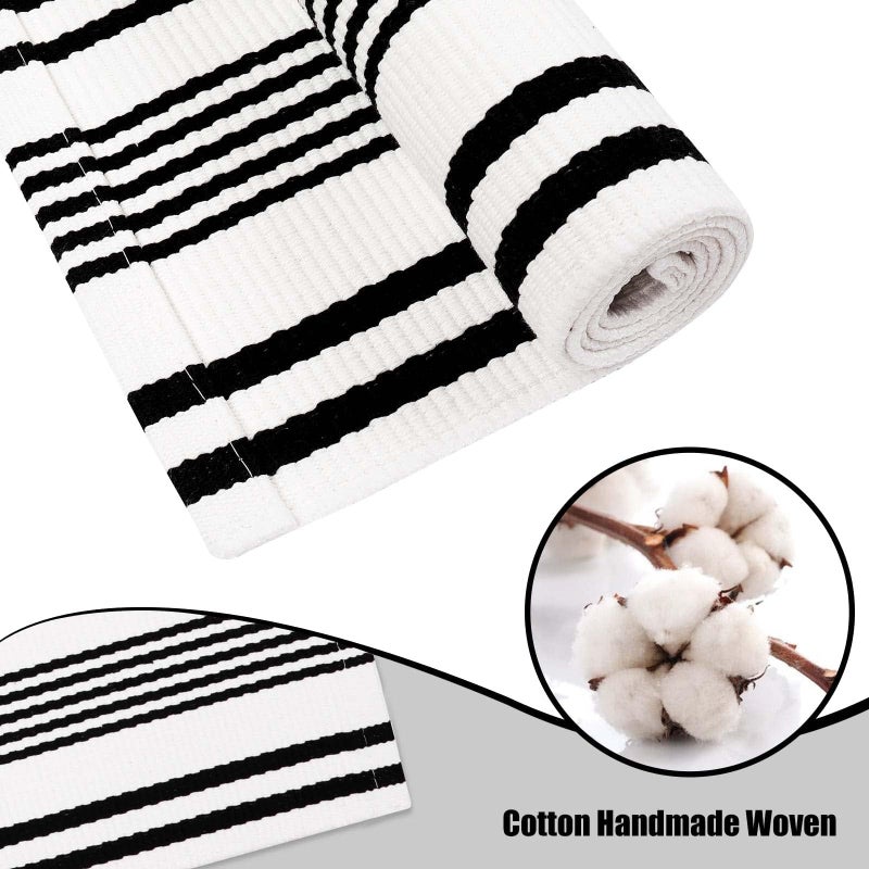 OJIA Black and White Outdoor Rug 2'x4.3', Machine Washable Front Door Mats Outdoor Cotton Woven Outdoor Doormat Front Porch Rug Indoor Door Mat Entryway Striped Rugs for Farmhouse/Kitchen/Entrance - Image 4