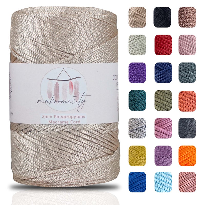 Makromecity Polyester Macrame Cord 2mm x 250 yards 750 feet 2mm Polypropylene Latte Macrame Cord Crochet Macrame Bag Cord Crafts for Wall Hangings Bags Underplate Rug