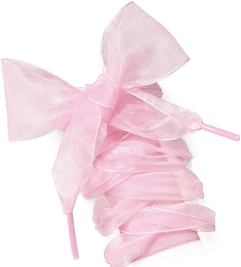 MarJunSep Satin Ribbon Shoe Laces for Sneakers, Flat Lace Shoelaces for Women Girls Shoestrings 4CM Wide (1 Pair Pink, 47") - Image 1