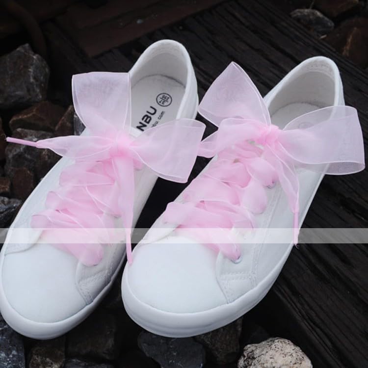 MarJunSep Satin Ribbon Shoe Laces for Sneakers, Flat Lace Shoelaces for Women Girls Shoestrings 4CM Wide (1 Pair Pink, 47") - Image 2
