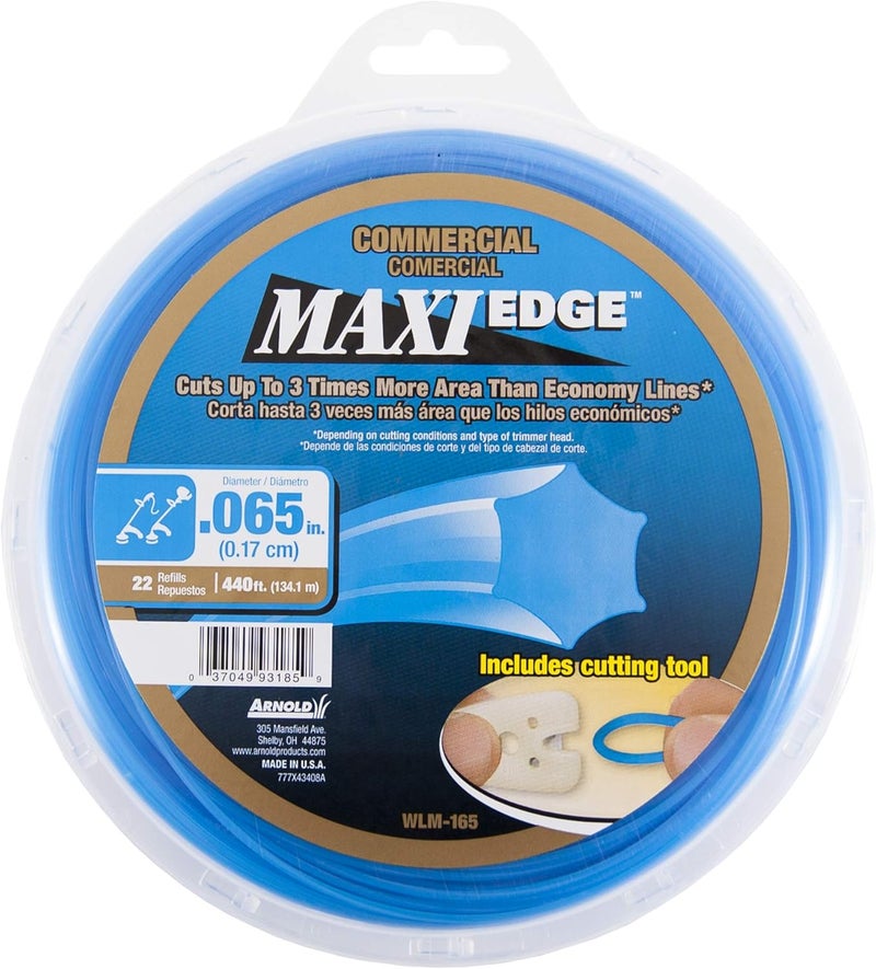 Arnold WLM-165 Maxi-Edge Commercial Grade String Trimmer Line with Cutting Tool, Universal Fit, 22 Refills, .065-Inch x 440-Foot, Blue - Image 1
