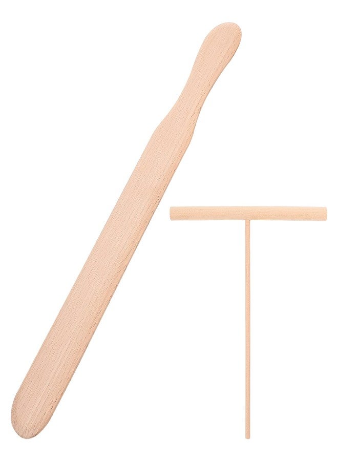 هيموتون طقم مكشطة الكريب، يتضمن ملعقة فرد الكريب وملعقة مسطحة، وملعقة مسطحة للفطائر، بأحجام مناسبة لجميع أنواع صواني الكريب | مصنوع من خشب الزان على شكل حرف T - Image 1