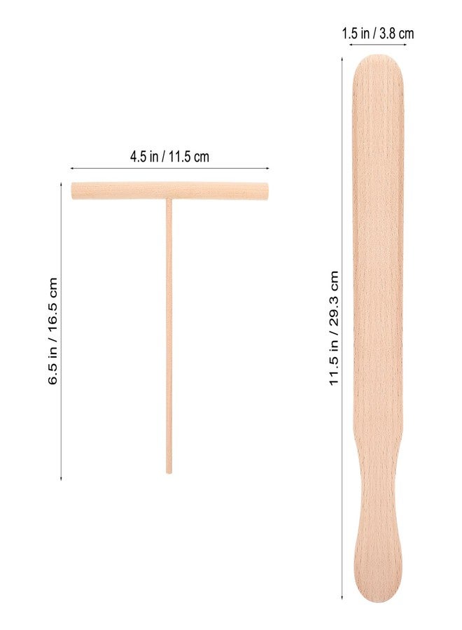 هيموتون طقم مكشطة الكريب، يتضمن ملعقة فرد الكريب وملعقة مسطحة، وملعقة مسطحة للفطائر، بأحجام مناسبة لجميع أنواع صواني الكريب | مصنوع من خشب الزان على شكل حرف T - Image 4