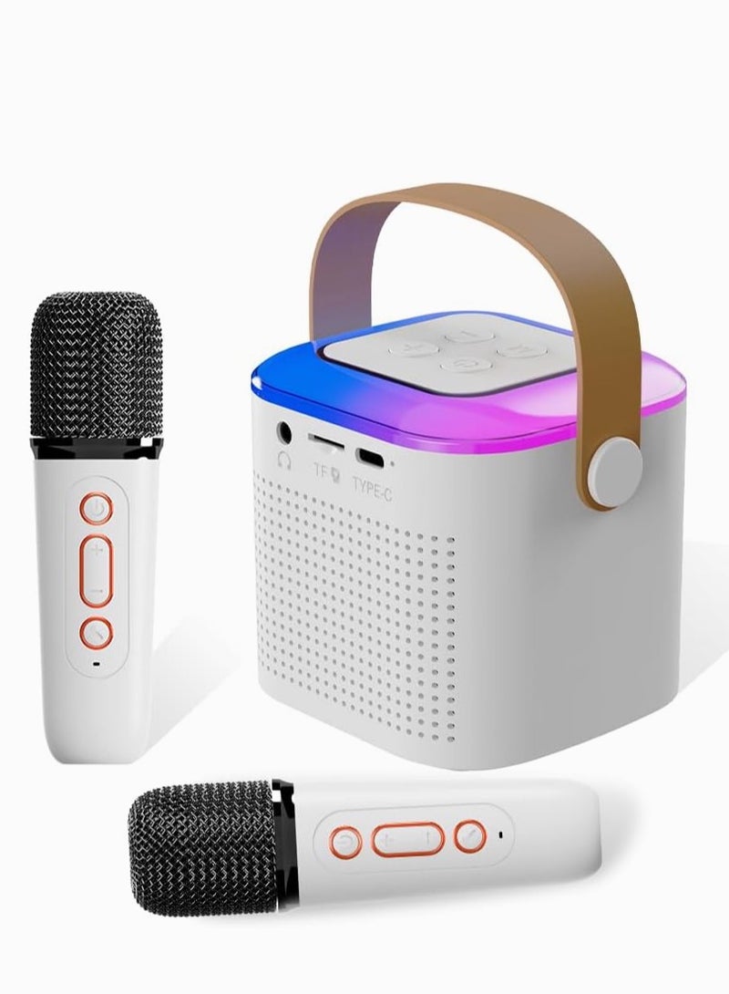 YUNSYE Mini Karaoke Machine,Portable Bluetooth Speaker with 2 Wireless Microphone, Funny Toys for Girls Boy Ages 4-12 Years Old, colorfull Lights,  for Kids Birthday Home Party white color - Image 1