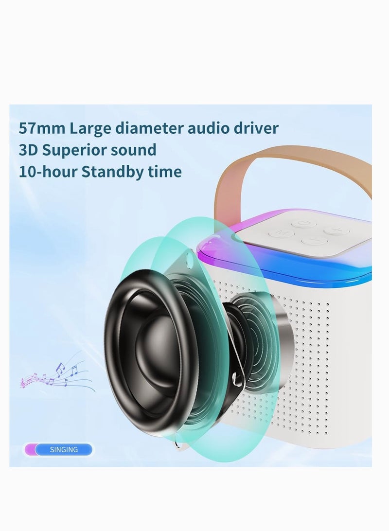 YUNSYE Mini Karaoke Machine,Portable Bluetooth Speaker with 2 Wireless Microphone, Funny Toys for Girls Boy Ages 4-12 Years Old, colorfull Lights,  for Kids Birthday Home Party white color - Image 2